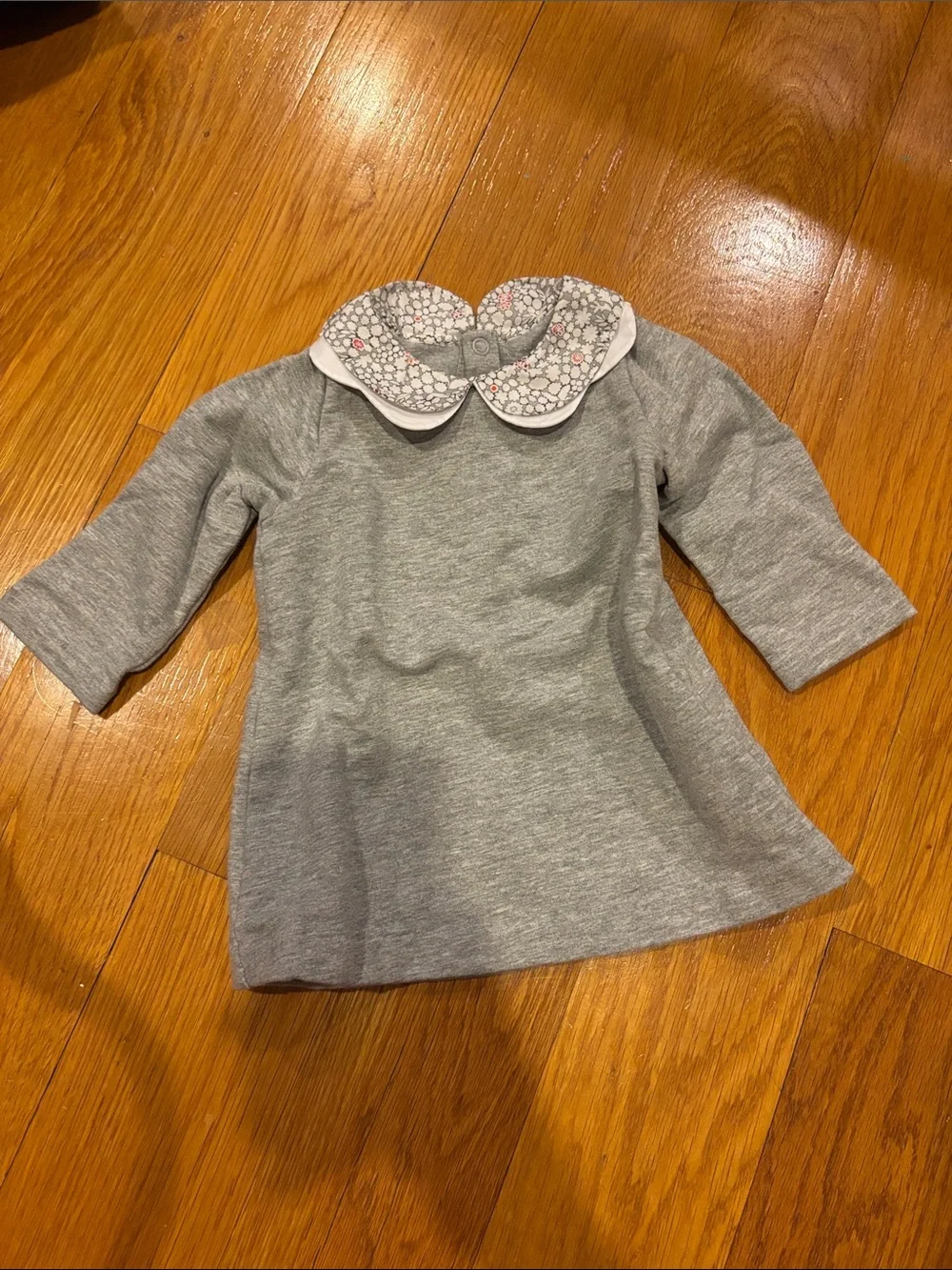 Jacadi Gray Floral-Trim Baby Sweatshirt Dress